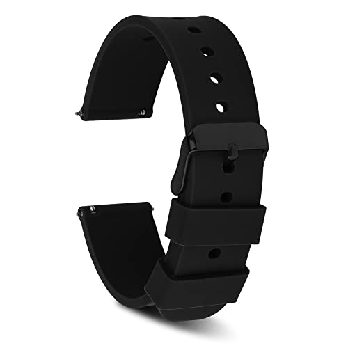 Cobee Silicone Watch Bands, Quick Release Waterproof Soft Rubber Replacement Straps with Stainless Steel Buckle Smart Watch Straps Sport Watchbands Wrist Straps for Men Women(18mm-Black, Black Buckle)