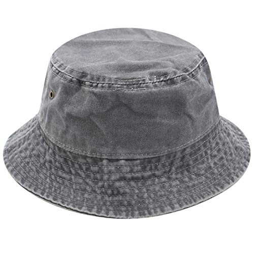 XRDSS Vintage Cotton Bucket Hat Washed Retro Outdoor Fishing Sun Hat (Grey)